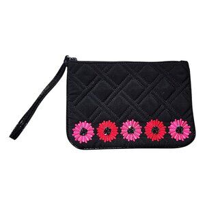 Vera Bradley Black Quilted Embroidered Daisy Celebration Wristlet Bag